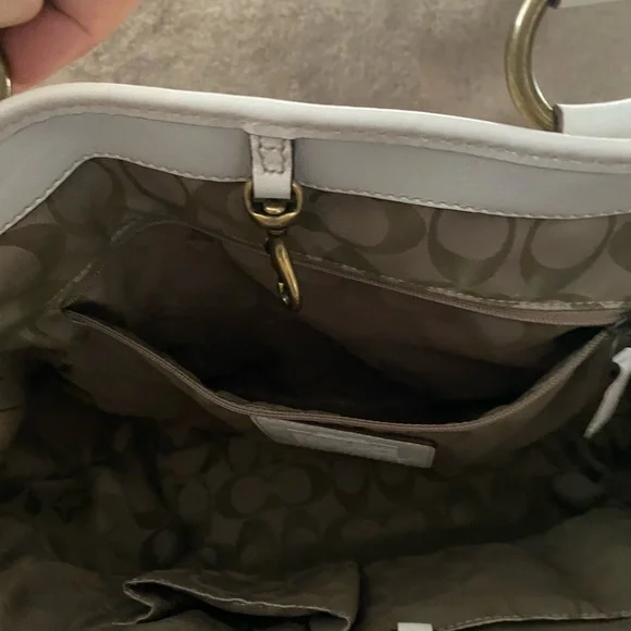 Coach Legacy White Leather Natural Tan Brown Woven Straw Rattan Raffia Handbag - Picture 5 of 16